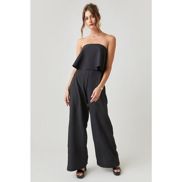 NEW NWT Francesca’s Luciana Strapless Elastic Back Wide Leg Jumpsuit Black XL - Picture 2 of 13